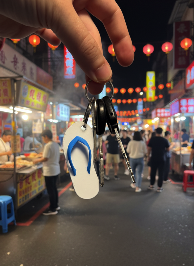 夜市裡的藍白拖鑰匙圈